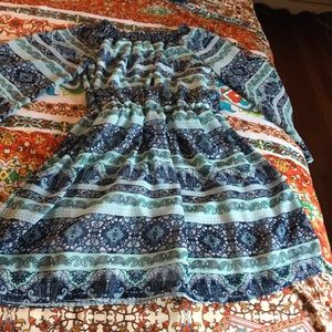 casual, navy and teal patterned dress